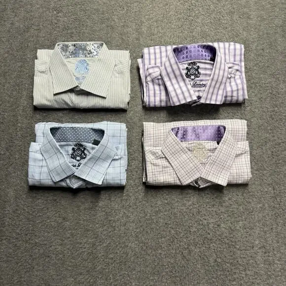 Lot of 4 English Laundry Dress Shirt Men's 17 34/35 Purple Blue Flip Cuff Logo - Picture 1 of 16